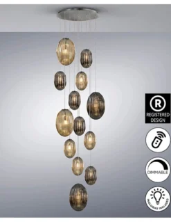 Lámpara colgante Ovila – Schuller – Lámpara decorativa de 13 luces, pantallas de cristal