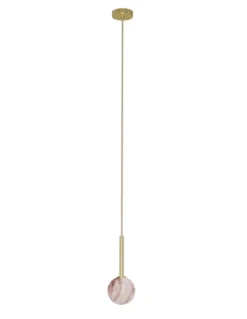 Lámpara colgante Royal Simple - Robin - Lámpara dorada con pantalla esférica de alabastro