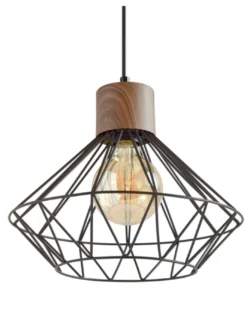 Lámpara colgante Sequoia – IDP Lampshades – Lámpara jaula de metal, efecto madera, 2 tamaños