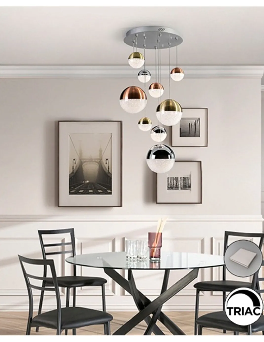 Lámpara colgante Sphere – Schuller – Lámpara LED regulable, 9 tulipas esféricas