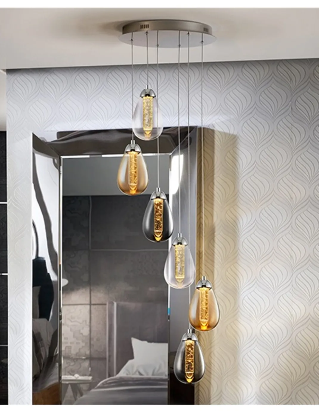 Lámpara colgante Taccia – Schuller – Lámpara con 6 luces con doble tulipa, regulable en altura