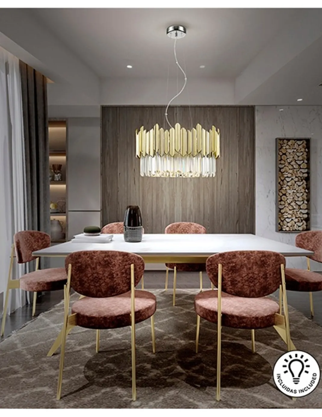 Lámpara colgante Tiara – Schuller – Pantalla de cristal facetado en cromo o dorado