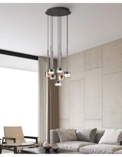 Lámpara colgante Tonic – Mantra – 8 luces con pantallas multicolores, florón redondo