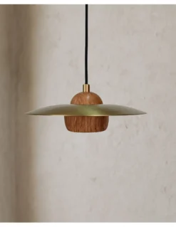 Lámpara colgante Txapela - Pedret Lighting - Lámpara de roble y latón satinado