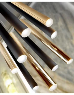 Lámpara colgante Varas – Schuller – Lámpara redonda, con 9 tulipas tubulares en dorado y negro