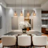 Lámpara colgante Venize - Schuller - Lámpara lineal con 4 pantallas de cristal ámbar