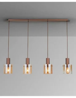 Lámpara colgante Venize - Schuller - Lámpara lineal con 4 pantallas de cristal ámbar