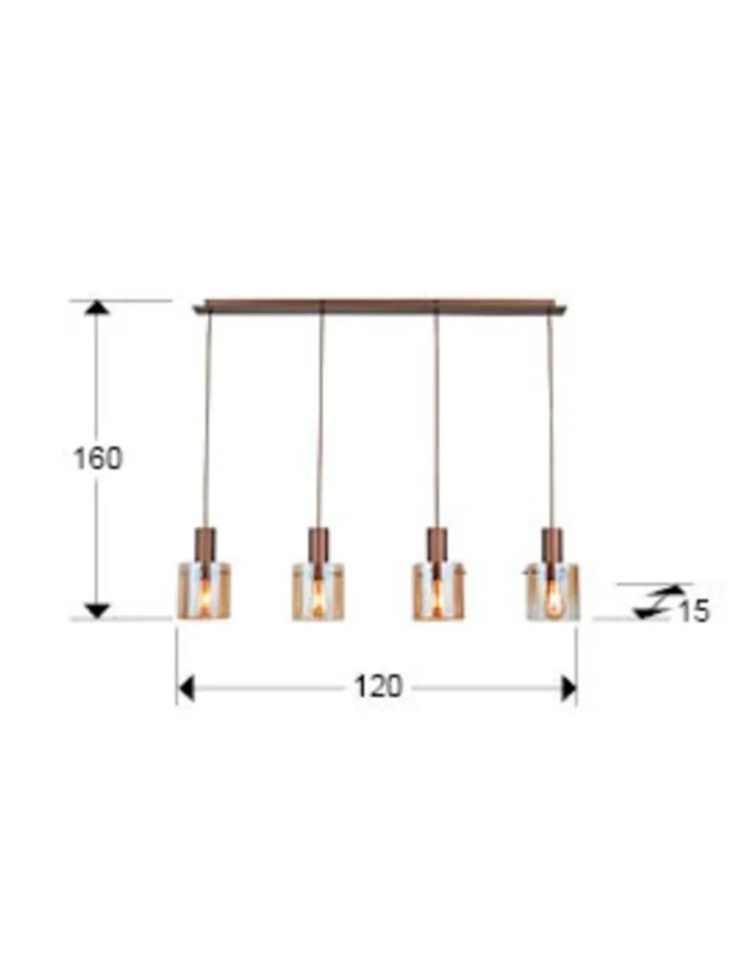 Lámpara colgante Venize - Schuller - Lámpara lineal con 4 pantallas de cristal ámbar