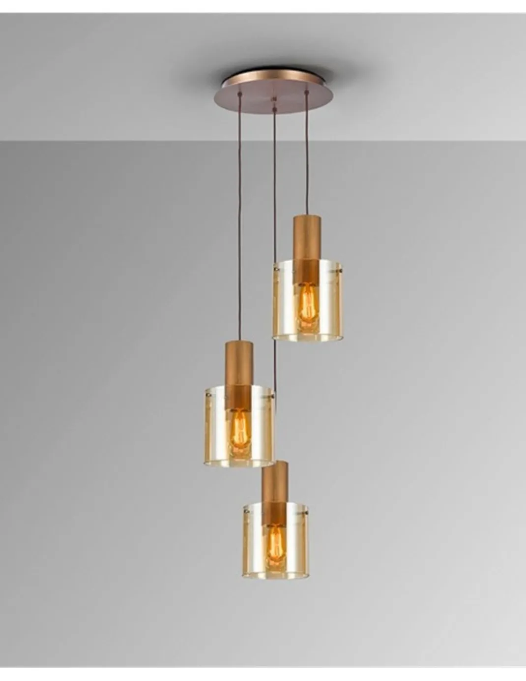 Lámpara colgante Venize - Schuller - 3 pantallas de cristal ámbar