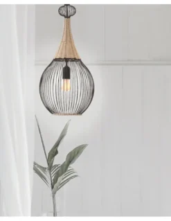 Lámpara colgante Zagoratan – IDP Lampshades – Lámpara vintage de metal negro y rattan natural