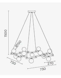Lámpara colgante Zen – Pujol – Lámpara cuadrada negra tipo bola, 8+12 luces