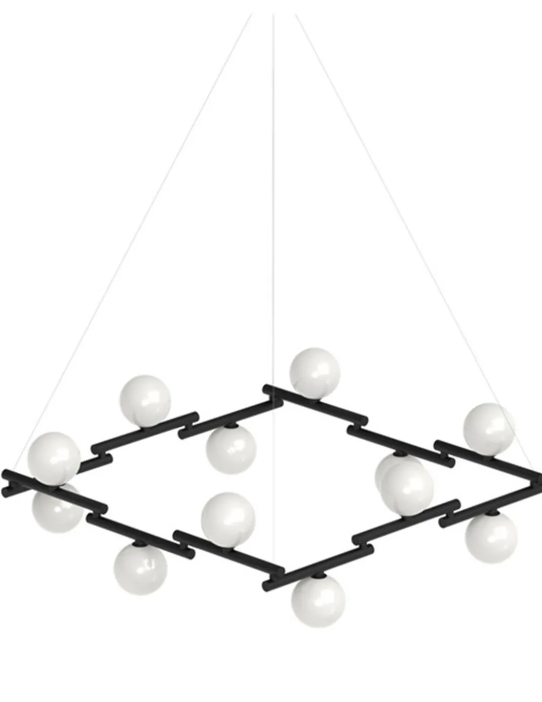 Lámpara colgante Zen – Pujol – Lámpara cuadrada negra tipo bola, 8+12 luces