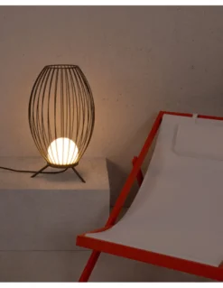 Lámpara de exterior portátil Cage – Faro – Lámpara tipo jaula negra, IP65, 57 cm