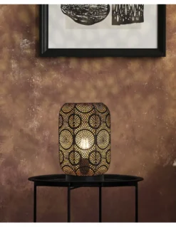 Lámpara de mesa Bisbe – AJP – Diseño oriental, acabado negro oro