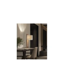 Lámpara de mesa Compact - Novolux Lighting. Exo - Diseño nórdico con pantalla de algodón y estructura de madera