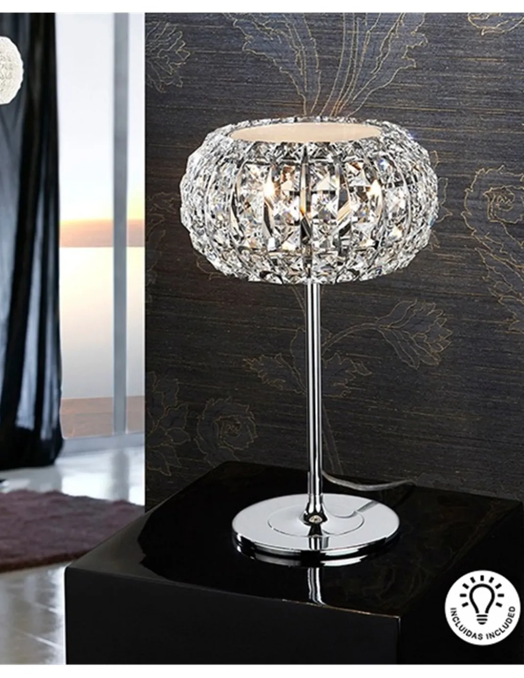 Lámpara de mesa Diamond – Schuller – Pantalla de cristal, acabado cromo