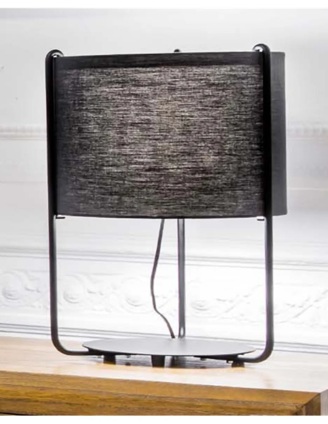 Lámpara de mesa Drum - Faro - Diseño moderno con pantalla gris oscura