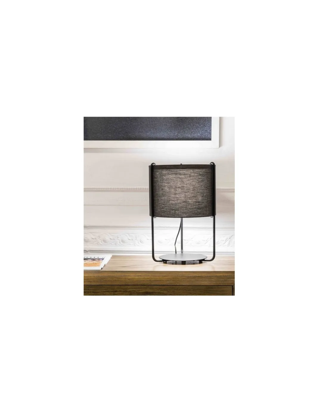 Lámpara de mesa Drum - Faro - Diseño moderno con pantalla gris oscura