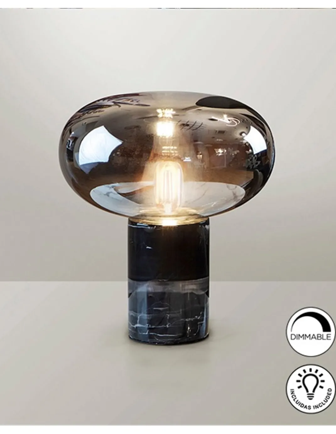 Lámpara de mesa Fungi – Schuller – Lámpara de mármol y tulipa de cristal soplado
