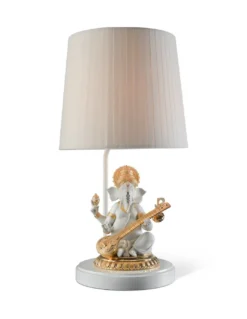 Lámpara de mesa Ganesha con Veena - Lladró - Lámpara artesanal elegante de porcelana