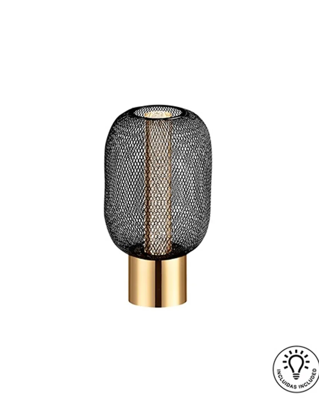 Lámpara de mesa Micrón – Schuller – Doble tulipa decorativa, acabado oro brillo