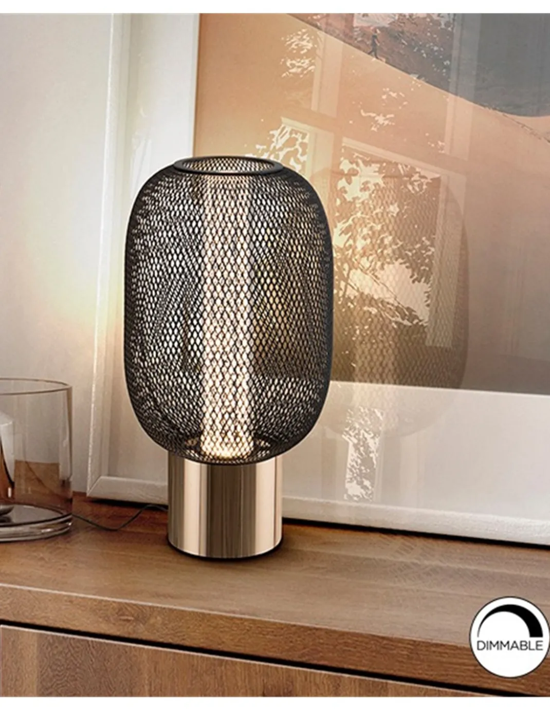 Lámpara de mesa Micrón – Schuller – Doble tulipa decorativa, acabado oro brillo
