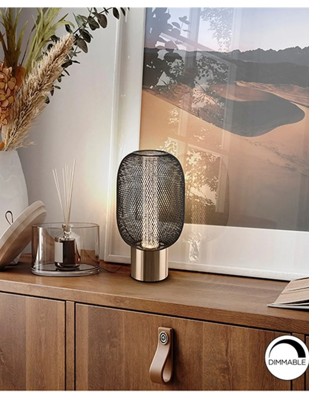 Lámpara de mesa Micrón – Schuller – Doble tulipa decorativa, acabado oro brillo