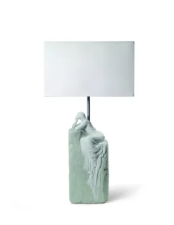 Lámpara de mesa Mujer contemplativa II - Lladró - Diseño artesanal de porcelana blanca