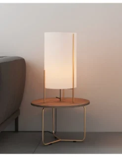 Lámpara de mesa Naos - ACB - Lámpara decorativa con pantalla cilíndrica textil blanca