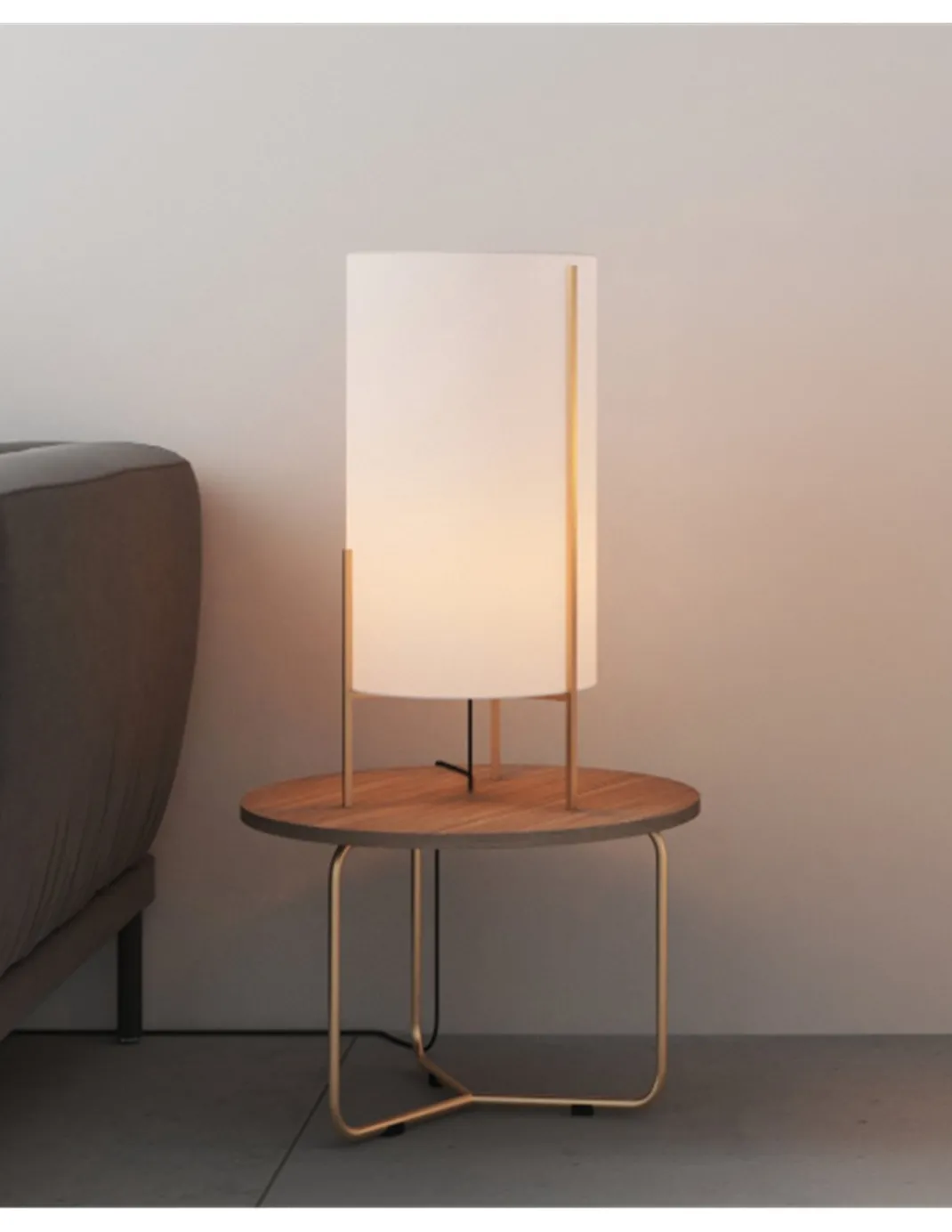 Lámpara de mesa Naos - ACB - Lámpara decorativa con pantalla cilíndrica textil blanca