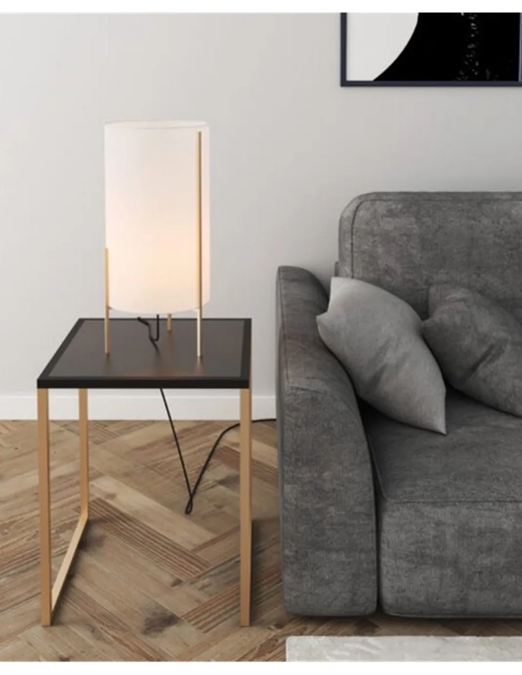 Lámpara de mesa Naos - ACB - Lámpara decorativa con pantalla cilíndrica textil blanca