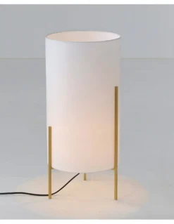 Lámpara de mesa Naos - ACB - Lámpara decorativa con pantalla cilíndrica textil blanca