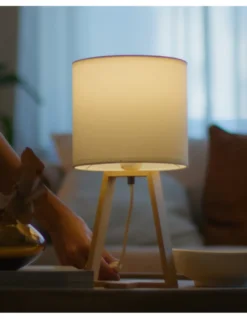 Lámpara de mesa Nuts – FORLIGHT – Lámpara nórdica con pantalla textil, Madera natural