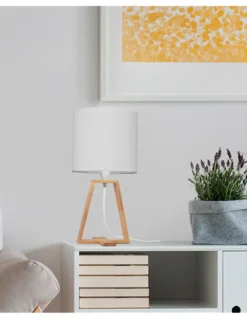 Lámpara de mesa Nuts – FORLIGHT – Lámpara nórdica con pantalla textil, Madera natural
