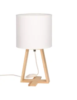 Lámpara de mesa Nuts – FORLIGHT – Lámpara nórdica con pantalla textil, Madera natural