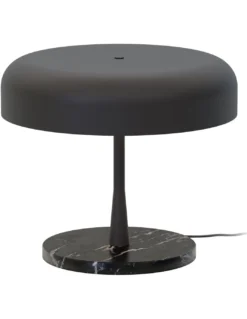 Lámpara de mesa Rea – Robin – Base de mármol, Pantalla negra mate, 3xE27