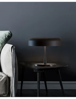 Lámpara de mesa Rea – Robin – Base de mármol, Pantalla negra mate, 3xE27