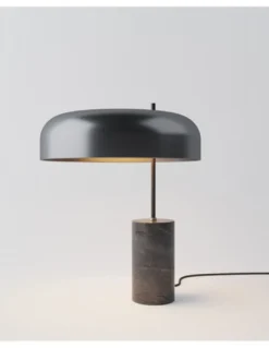 Lámpara de mesa Romina – Robin – Diseño elegante con base de mármol, Pantalla negra interior dorado