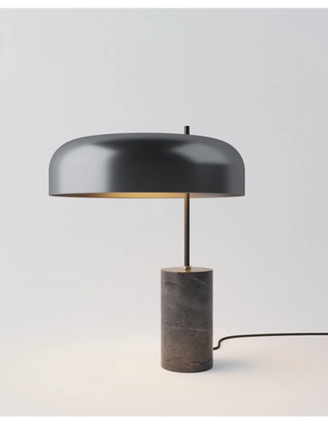 Lámpara de mesa Romina – Robin – Diseño elegante con base de mármol, Pantalla negra interior dorado