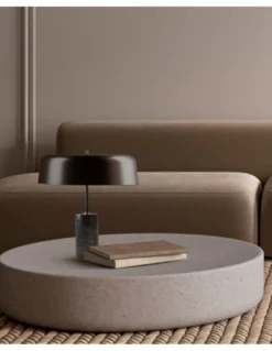 Lámpara de mesa Romina – Robin – Diseño elegante con base de mármol, Pantalla negra interior dorado