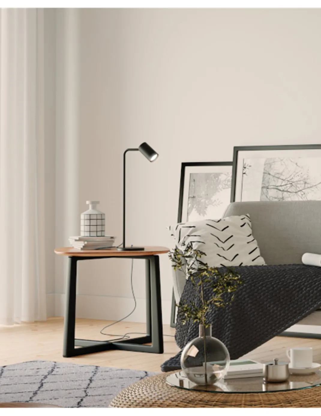 Lámpara de mesa Sal – Mantra – Lámpara de escritorio con cabezal orientable, Blanco-Negro