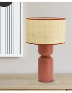 Lámpara de mesa Tamatao - IDP Lampshades - Lámpara de cerámica y pantalla de rafia