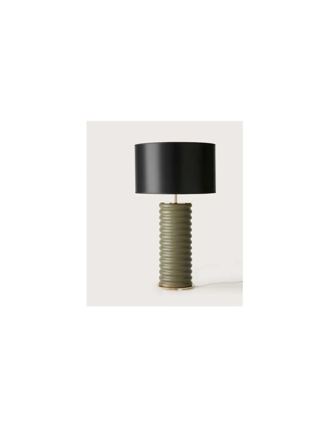 Lámpara de Mesa Taro - Aromas - Lámpara decorativa de cerámica verde, con base torneada y elegante pantalla negra
