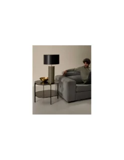 Lámpara de Mesa Taro - Aromas - Lámpara decorativa de cerámica verde, con base torneada y elegante pantalla negra