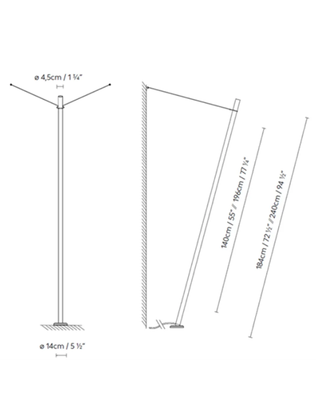 Lámpara de pie exterior Solid Outdoor Angle - B.lux - Diseño tubular inclinado con óptica darklight para terrazas y jardines