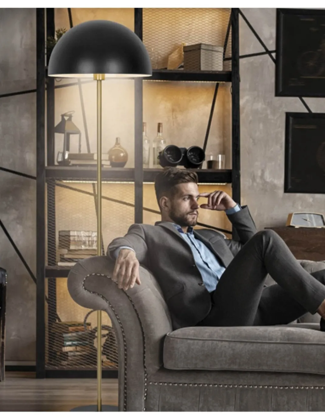 Lámpara de pie Marnau – AJP – Diseño decorativo negro y dorado