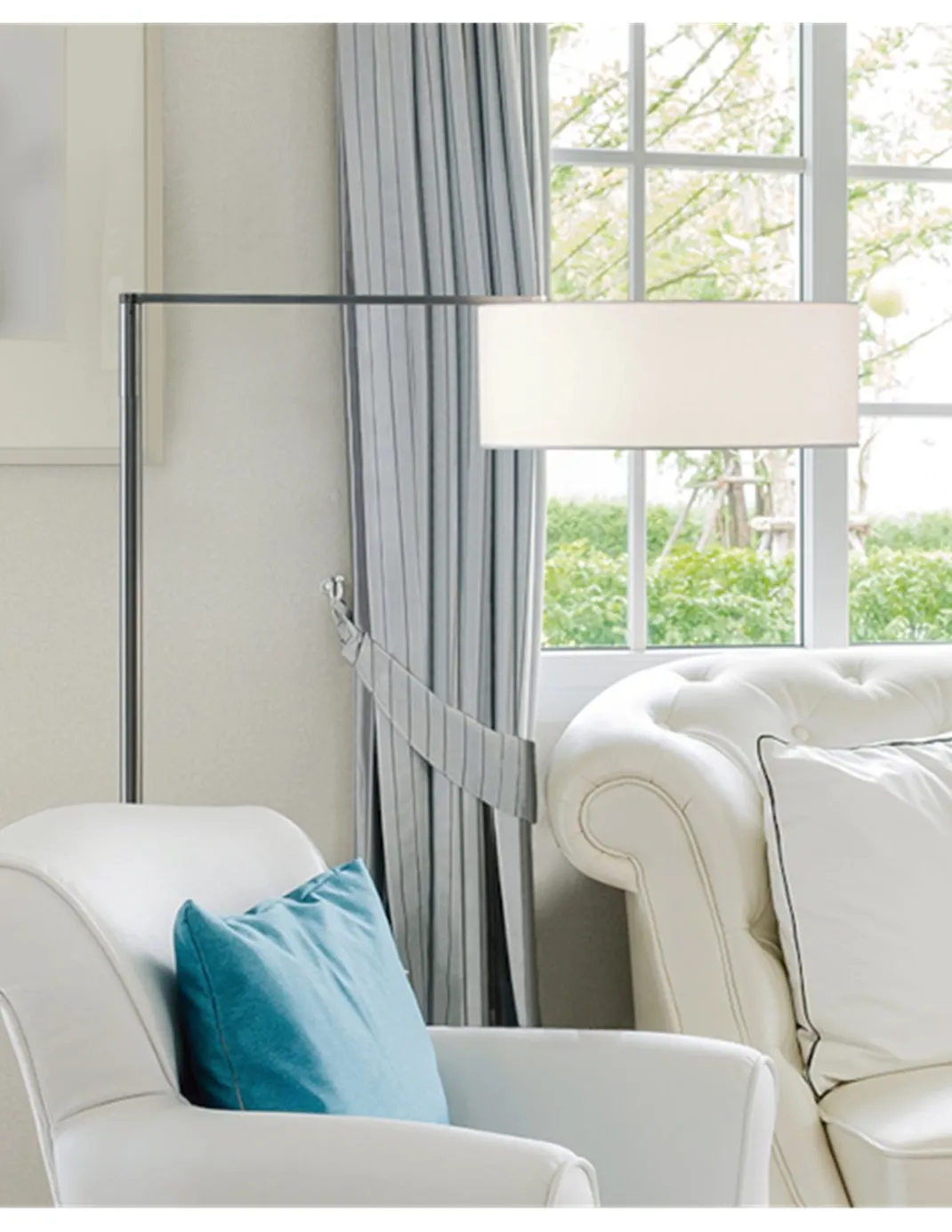 Lámpara de pie Matrix – Luxcambra – Diseño moderno con brazo articulado, Pantalla cotonet en blanco o gris, altura: 140 cm