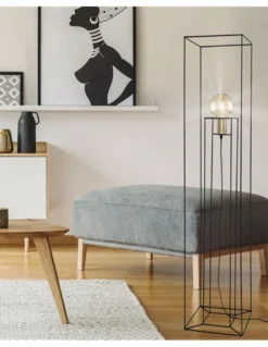 Lámpara de pie negro Kendi - AJP - Lámpara tipo jaula de estilo industrial
