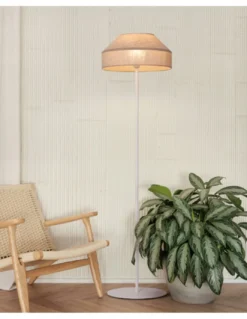 Lámpara de pie Rizzo - Massmi - Lámpara blanca con pantalla de lino natural