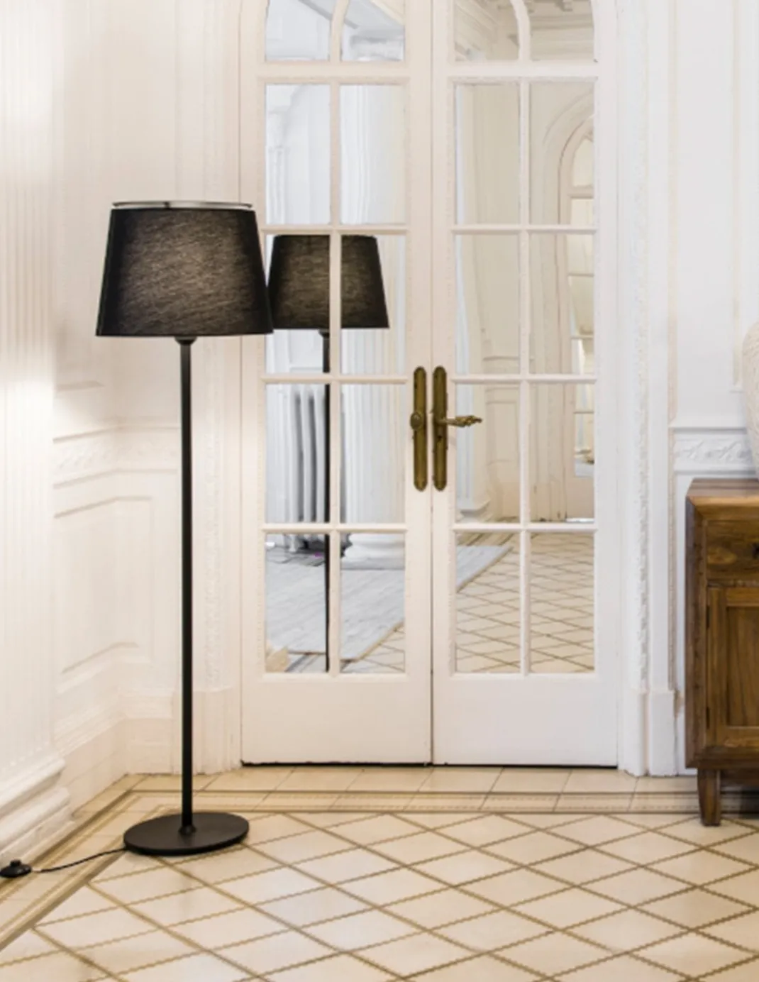 Lámpara de pie Savoy - Faro - Lámpara con pantalla textil para salón